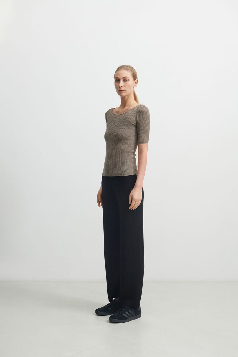 Slim Pointelle Tee (Hazel Melange) - FUB