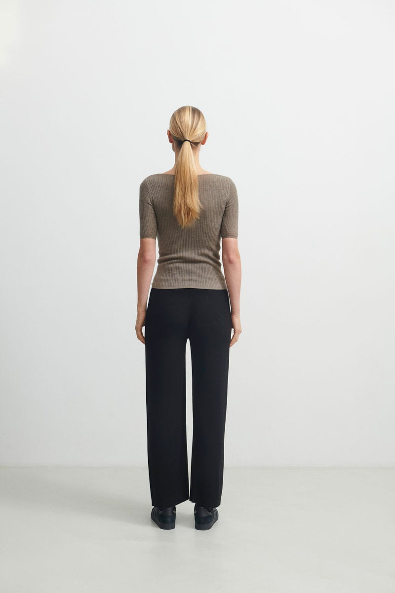 Slim Pointelle Tee (Hazel Melange) - FUB