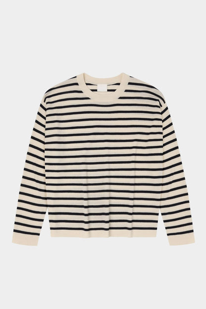 Stribet Bluse Ecru/Mørk Marineblå - Fub