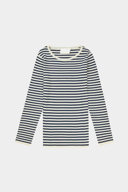 Striped Rib Blouse (Navy/Ecru) - FUB