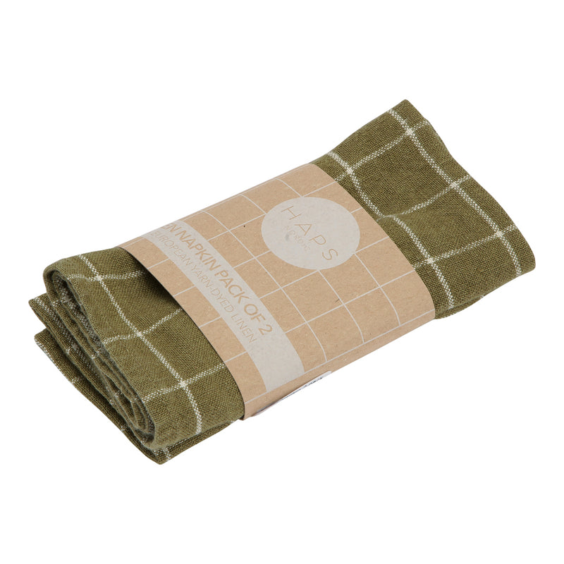 Linen Napkin 2-pack (Olive Check) - Haps Nordic