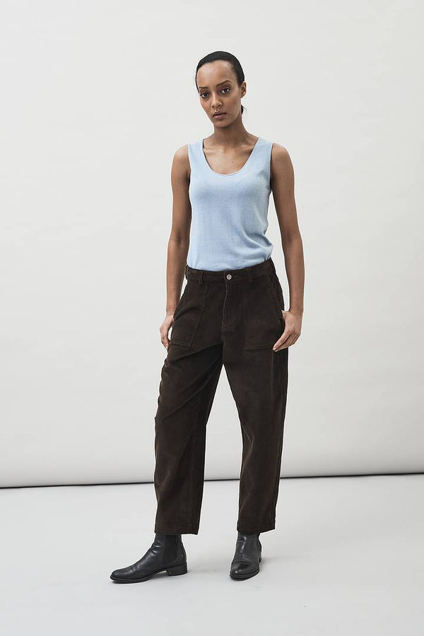 Ruth Barrel Leg Cord Trousers (Dark Brown) - Maska