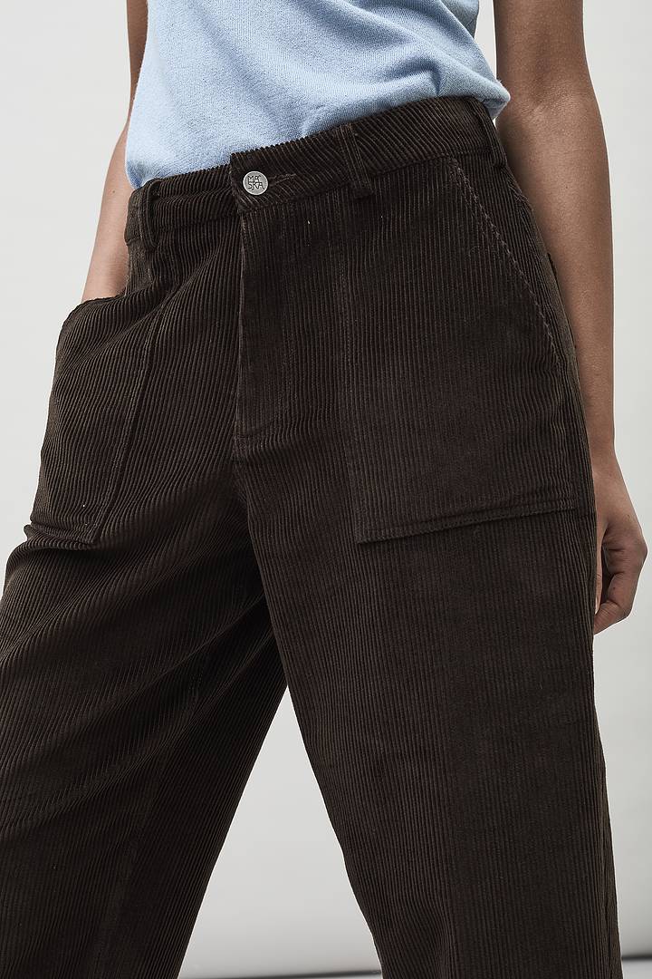 Ruth Barrel Leg Cord Trousers (Dark Brown) - Maska