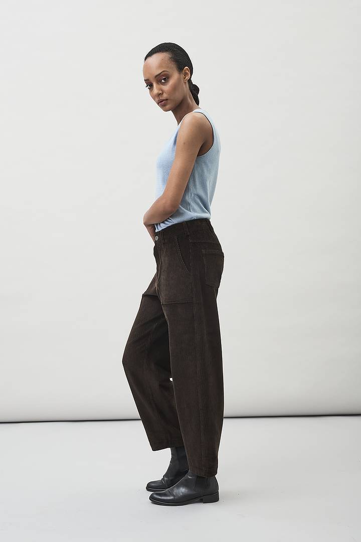 Ruth Barrel Leg Cord Trousers (Dark Brown) - Maska