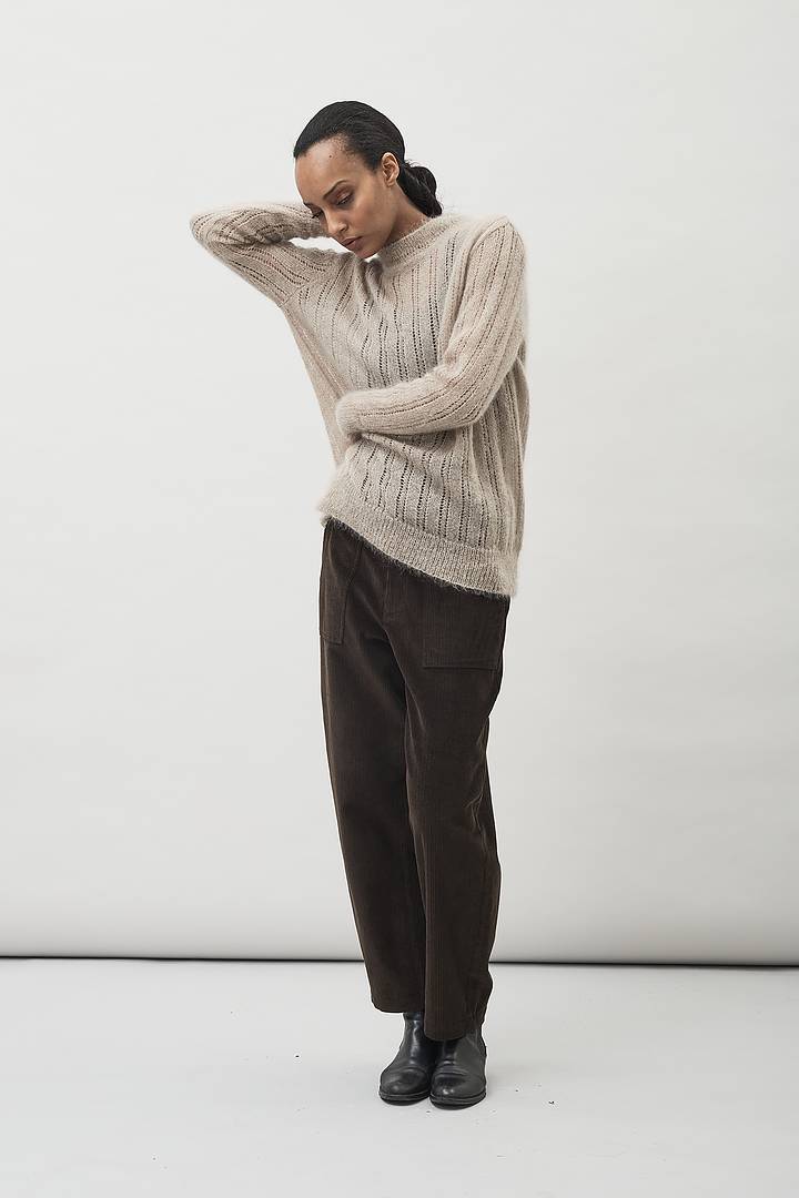 Ruth Barrel Leg Cord Trousers (Dark Brown) - Maska