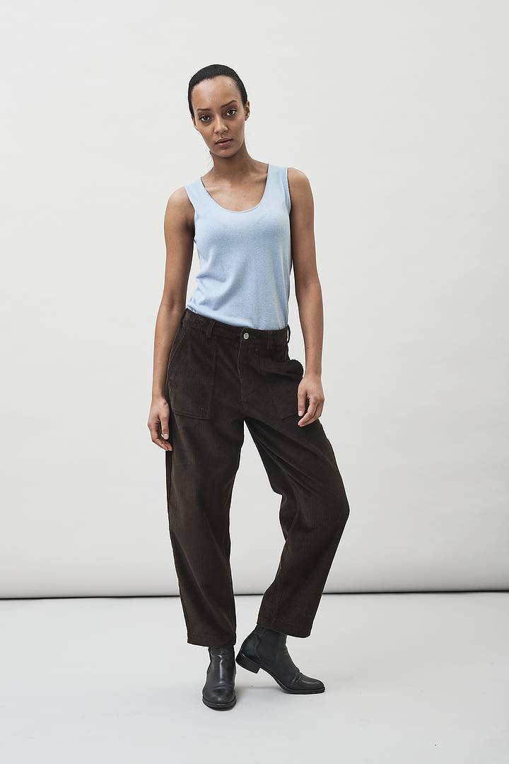 Ruth Barrel Leg Cord Trousers (Dark Brown) - Maska