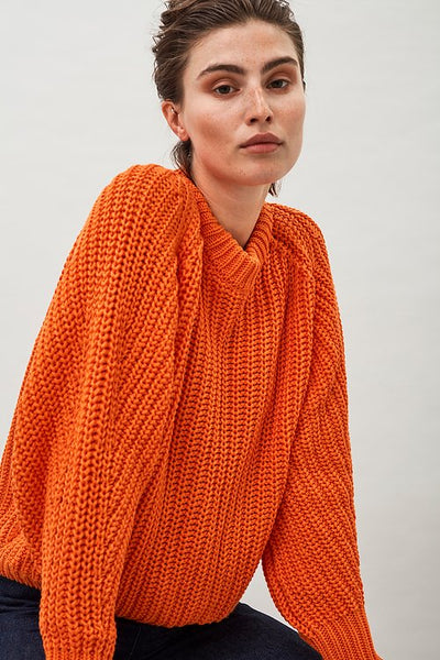 Lark Chunky Cotton Sweater (Orange) - MASKA