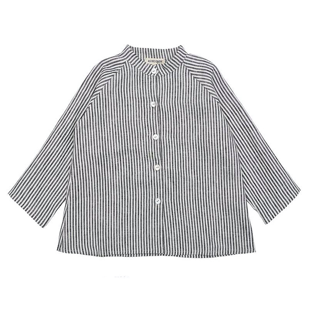 Collarless Linen Shirt (Grey Striped) - AS WE GROW