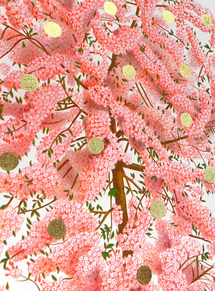 Gold Dots Pink Tree Canvas Print hanging frame- Stoltzestudio