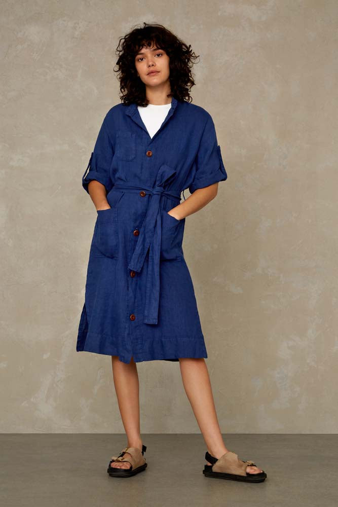 Caledonia Linen Dress (Blue) - Kings of Indigo