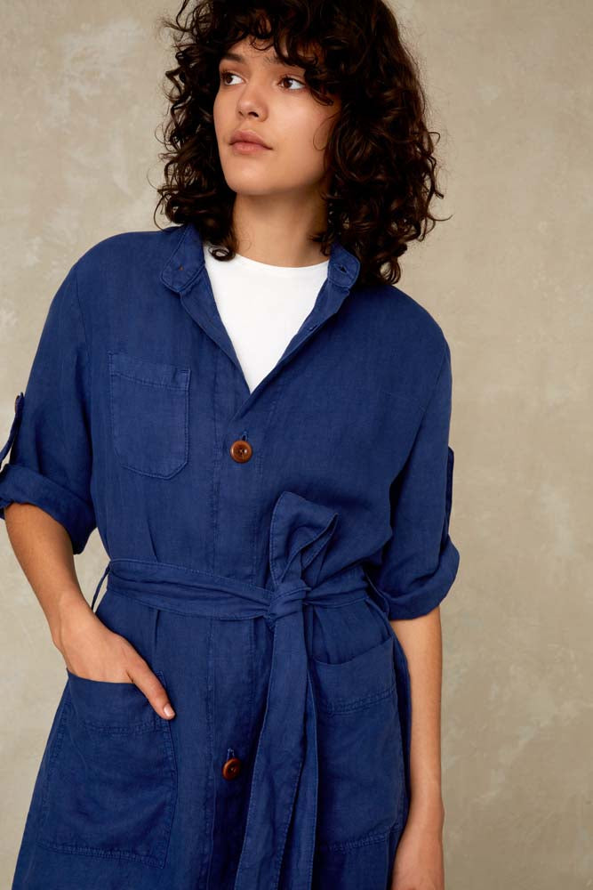 Caledonia Linen Dress (Blue) - Kings of Indigo