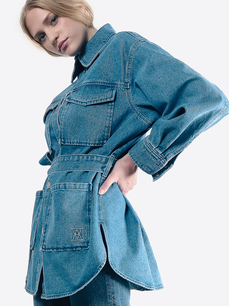 Isa Oversized Denim Jacket (Crushed Blue) - Amendi