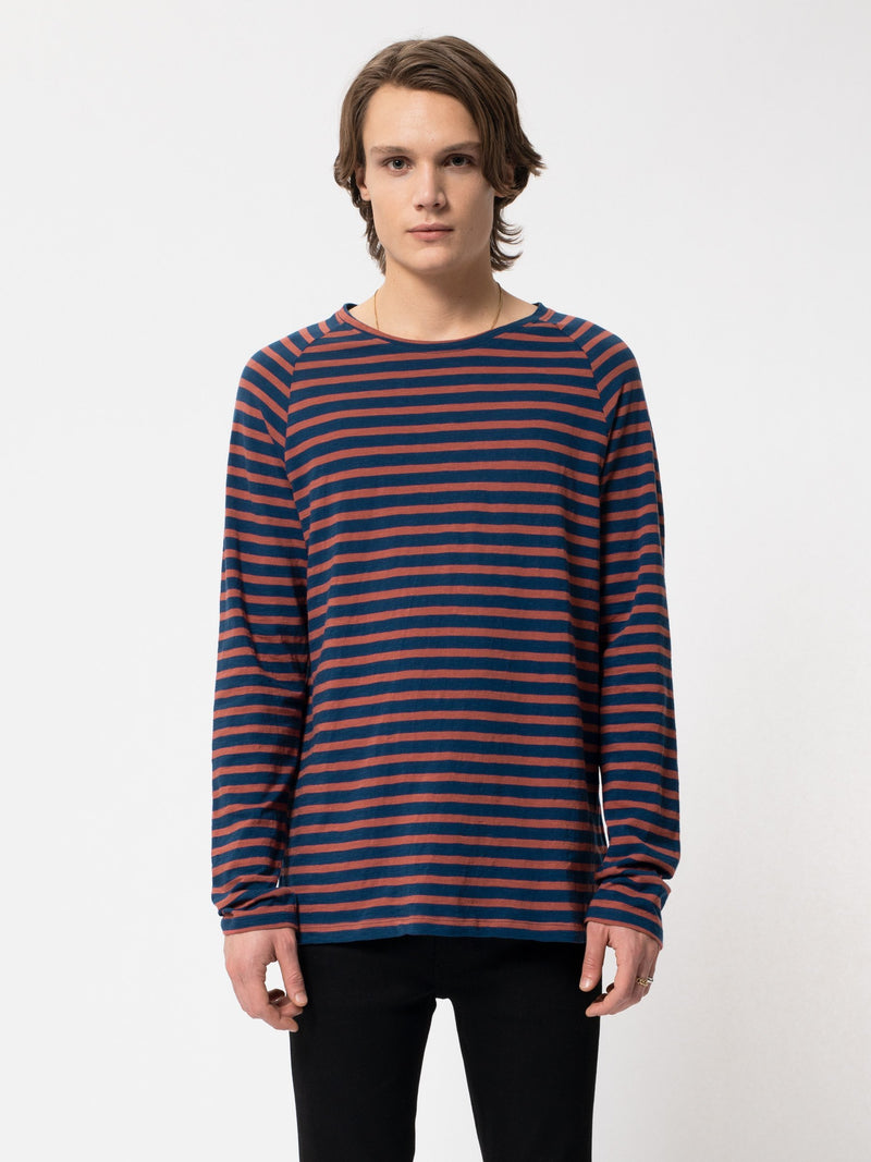 Otto Breton Stripe (Blue/Dusty Red) - Nudie Jeans