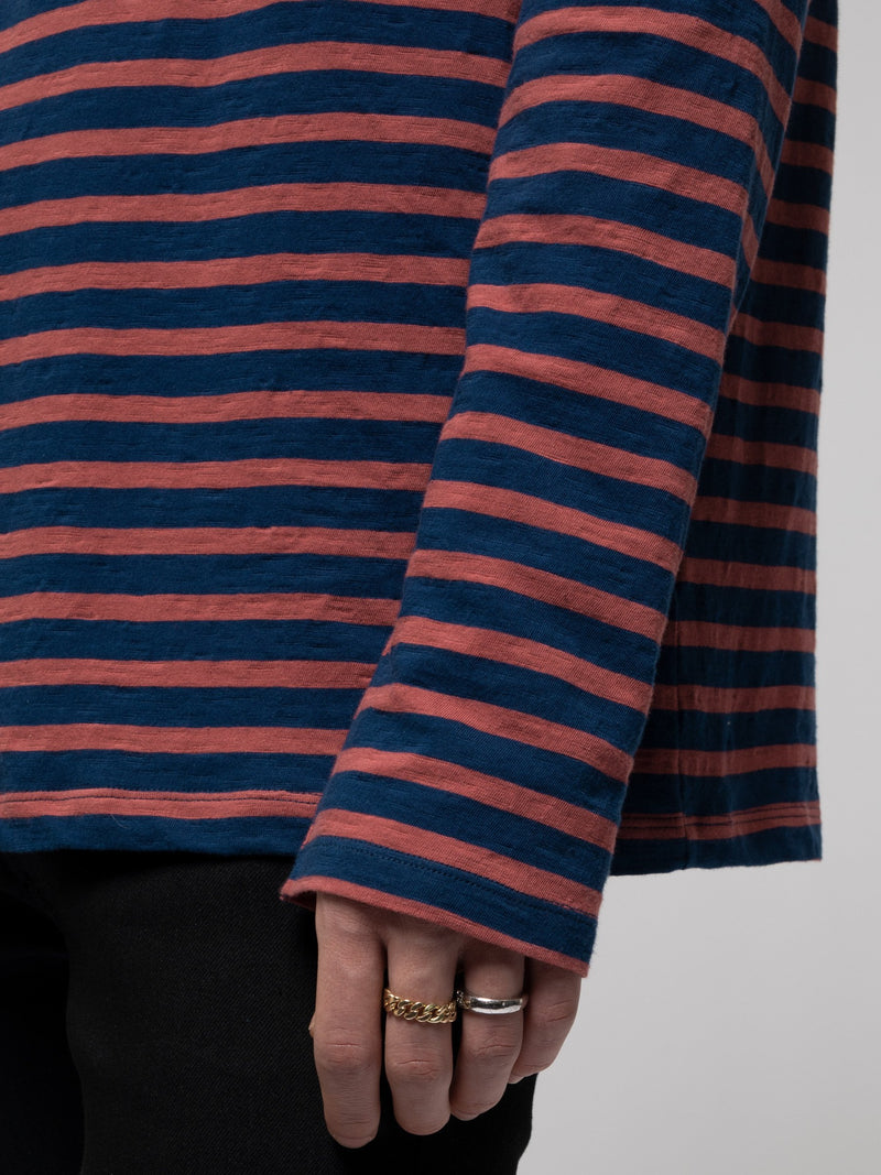 Otto Breton Stripe (Blue/Dusty Red) - Nudie Jeans