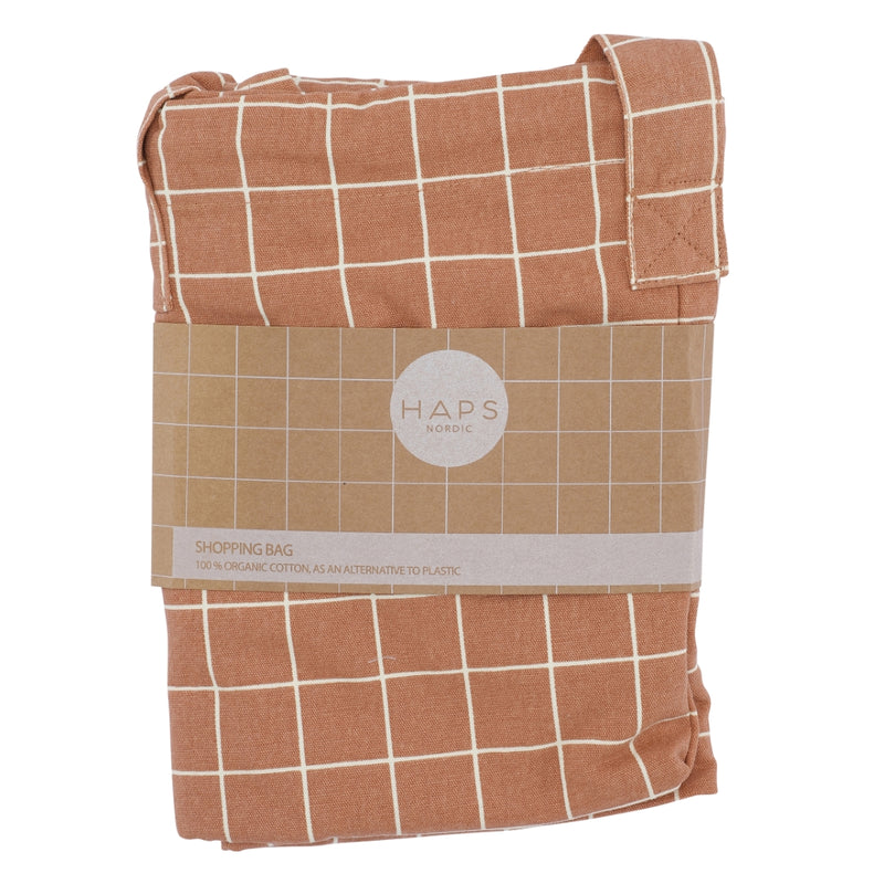 Shopping Bag (Terracotta Check) - Haps Nordic