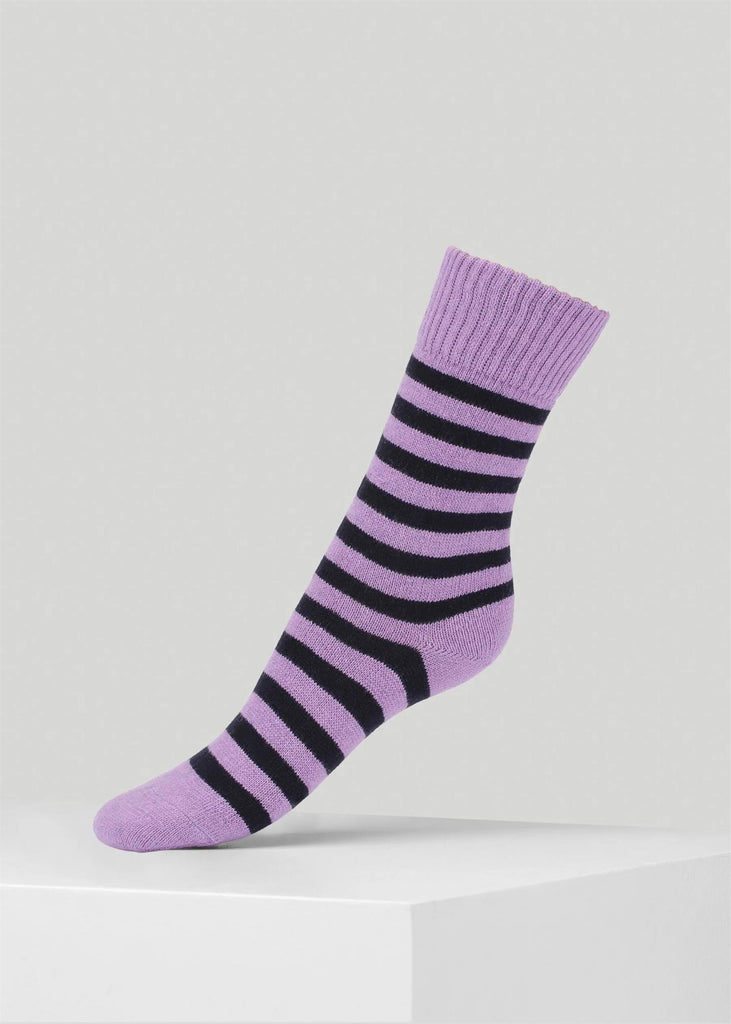 Laura Stripe Cashmere Socks (Navy/Purple) - Dear Denier