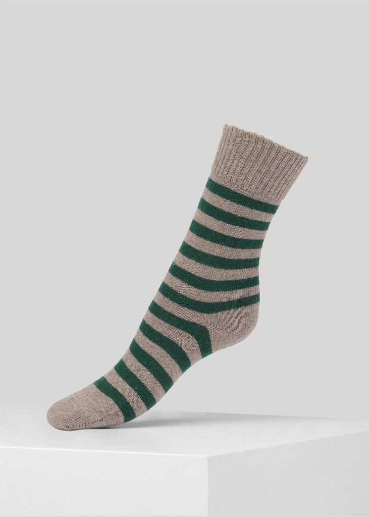 Laura Stripe Cashmere Socks (Green/Beige) - Dear Denier
