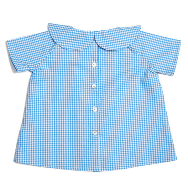 Peter Pan Short Sleeve Shirt (White / Blue Checked) - As We Grow