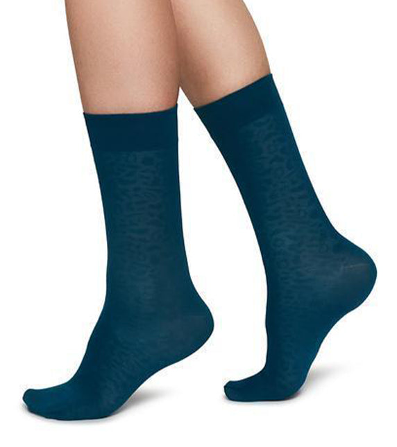 Emma Leopard Socks (Petroleum) - Swedish Stockings
