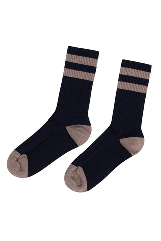 Striped Merino Sock (Navy/Sand) - Klitmøller Collective